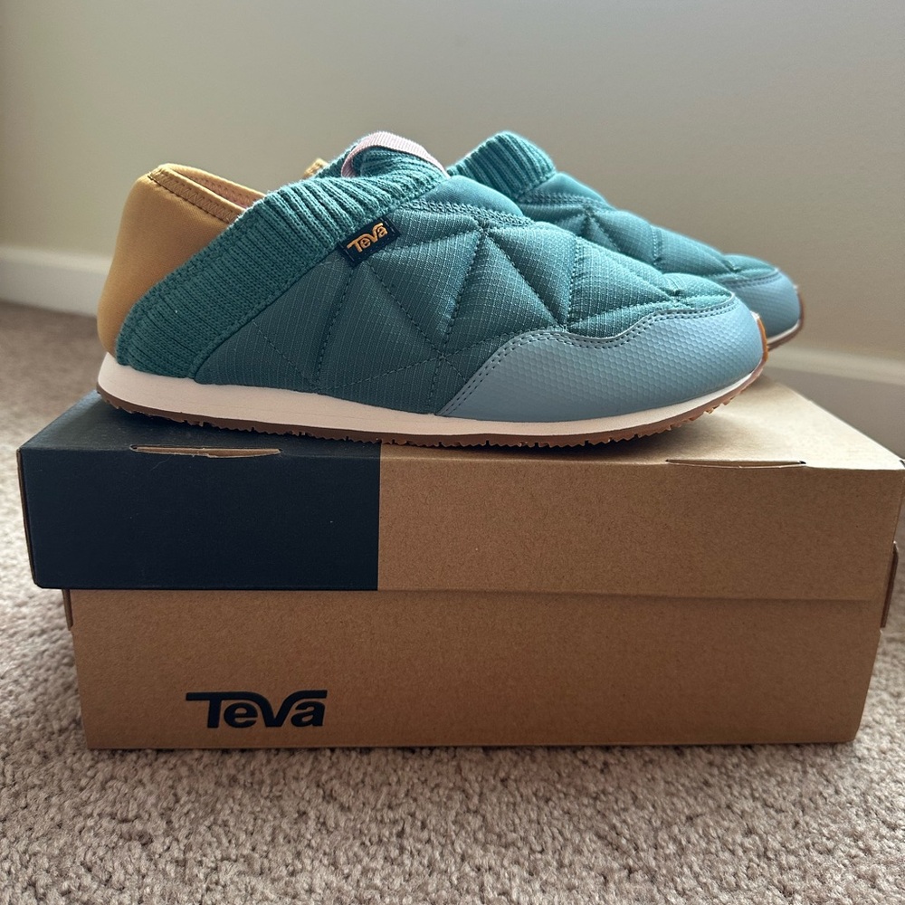 Teva Turquoise and Mustard Quilted Slip-Ons - Size 8
